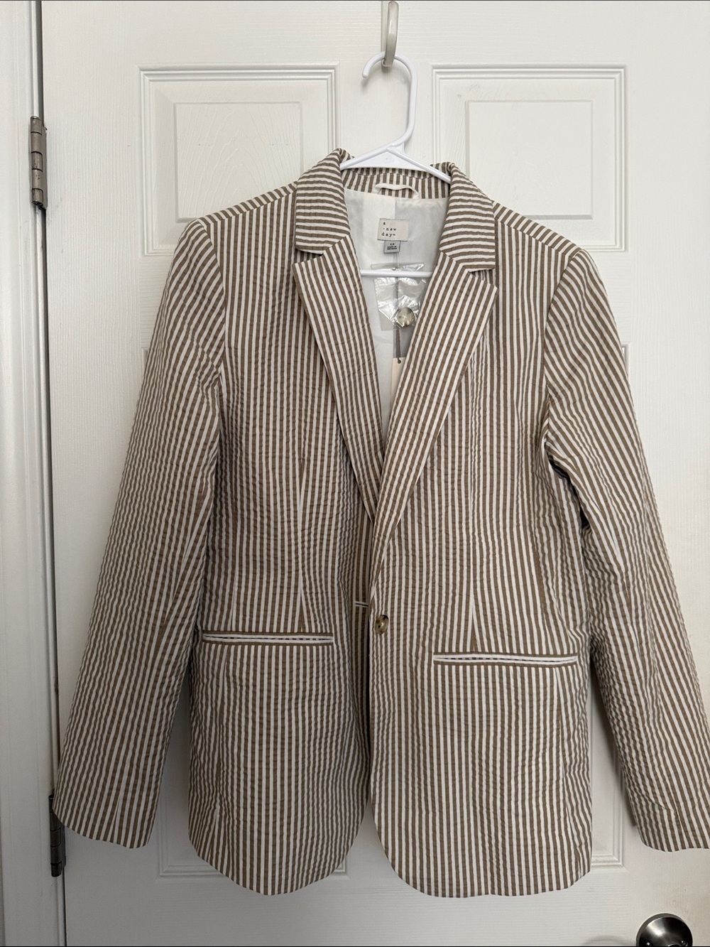 Striped Blazer - Beige & White